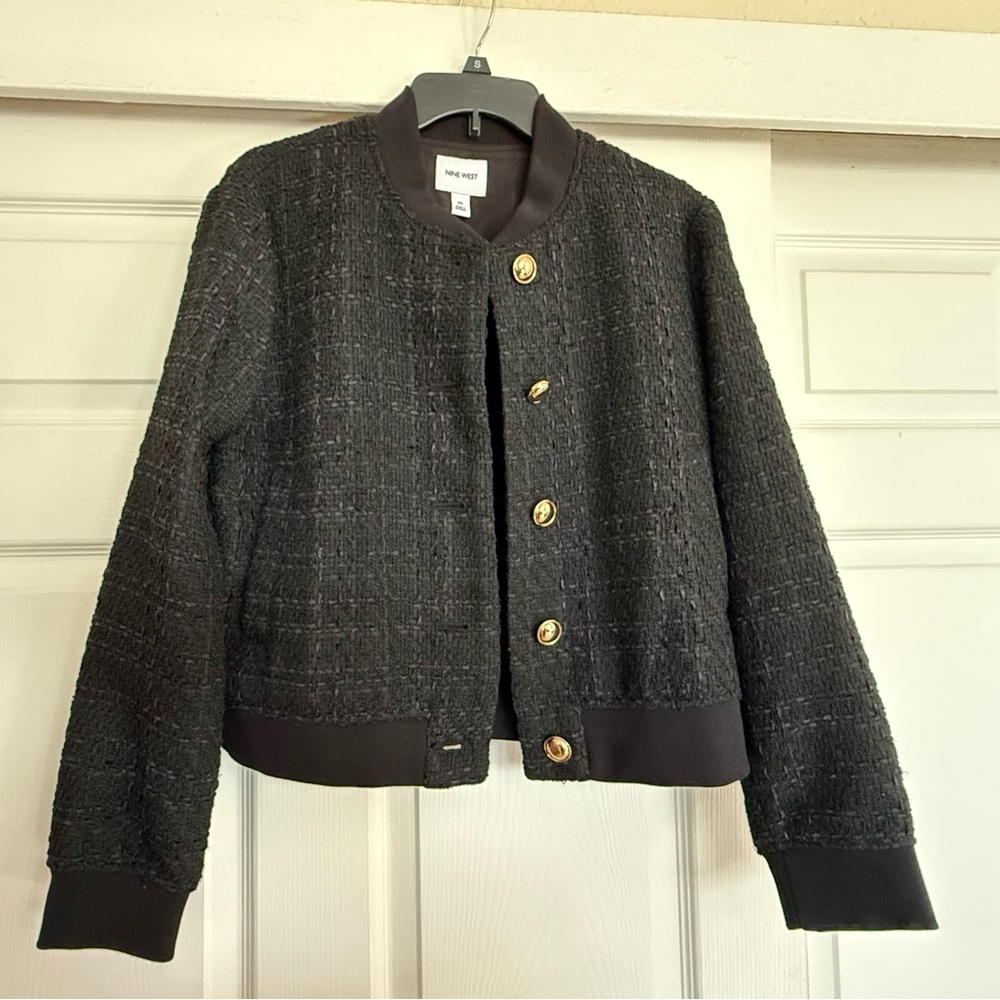 Nine West Women’s Tweed Black Bomber Jacket, Size M
